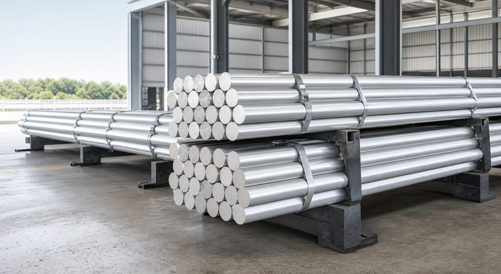 Bundled aluminium rods prepared for bulk industrial supply