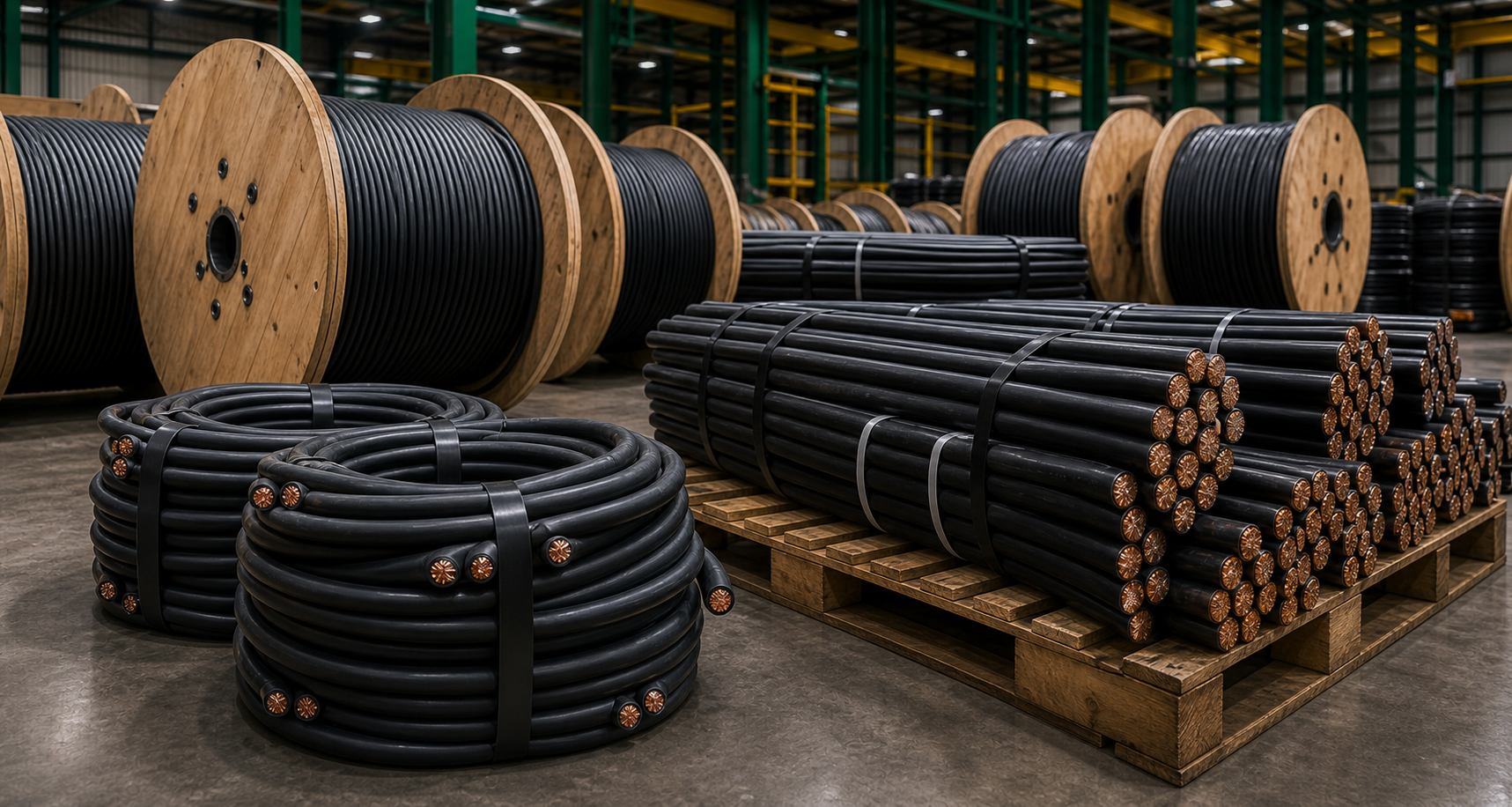 Industrial cable drums and bundled power cables