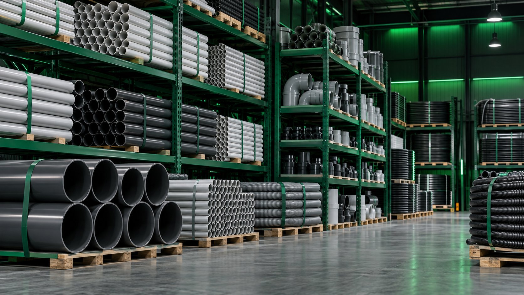 Plastic pipes and electrical conduits prepared for bulk supply